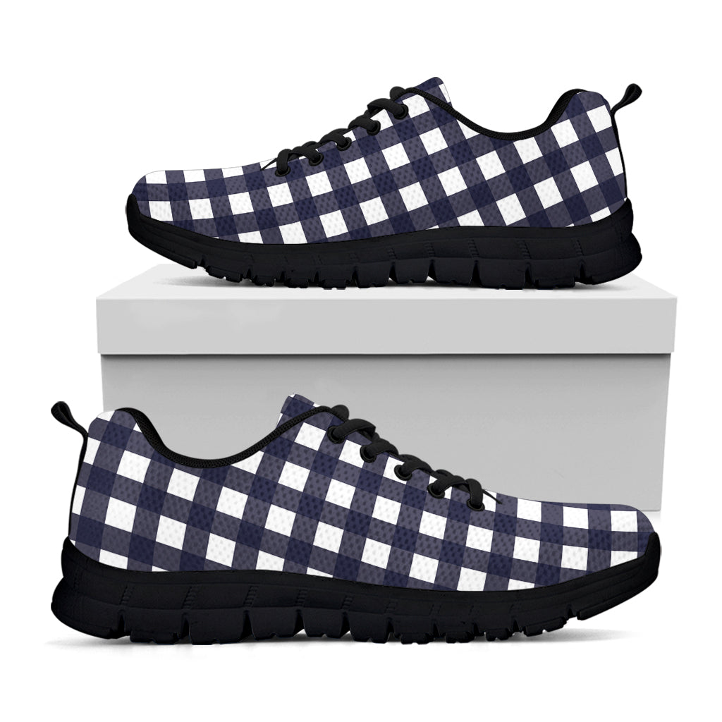 Navy And White Check Pattern Print Black Sneakers