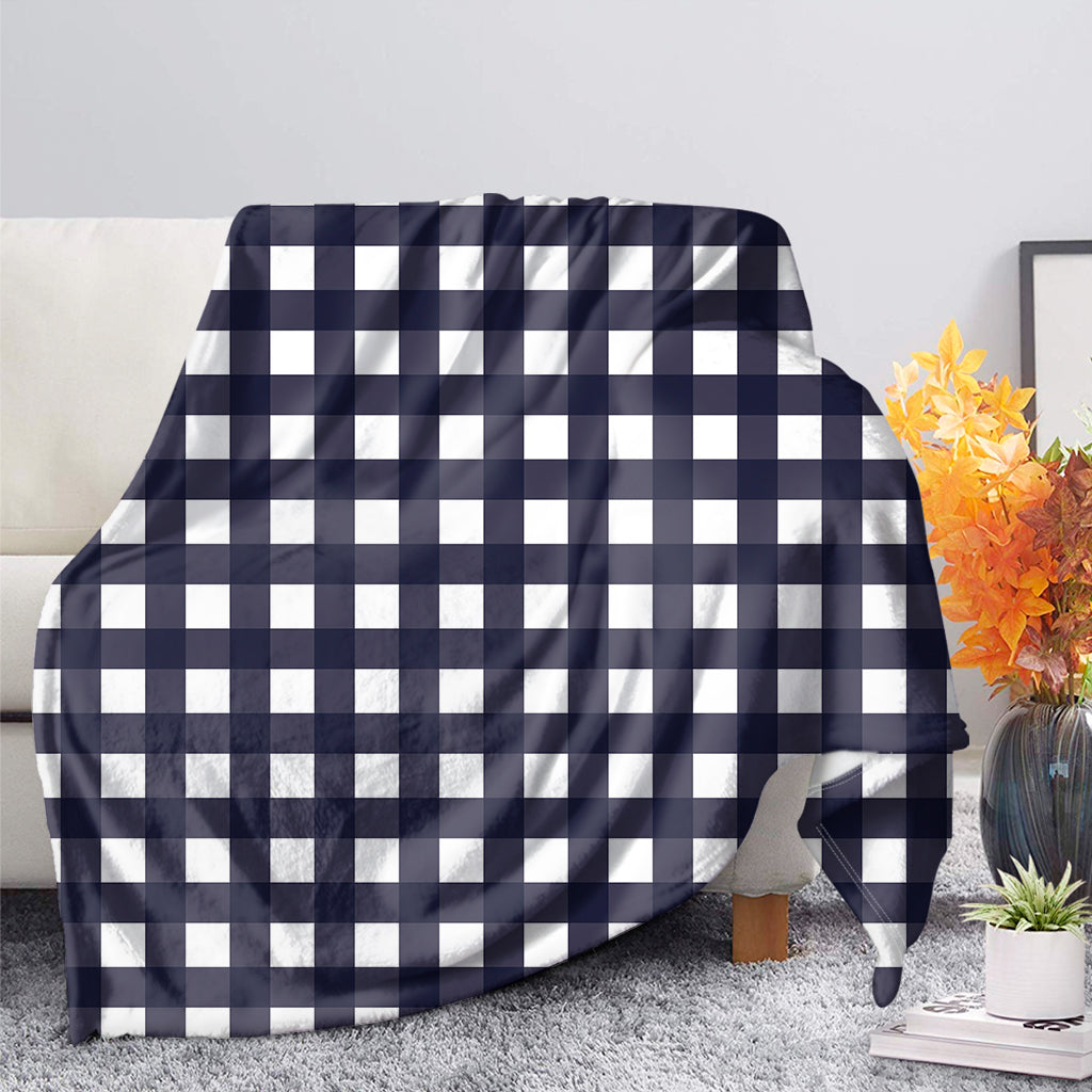 Navy And White Check Pattern Print Blanket