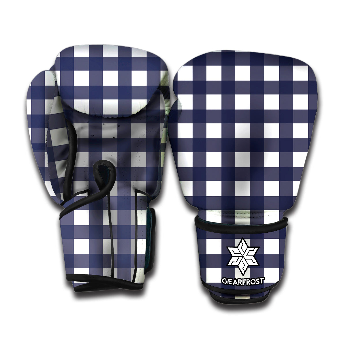 Navy And White Check Pattern Print Boxing Gloves