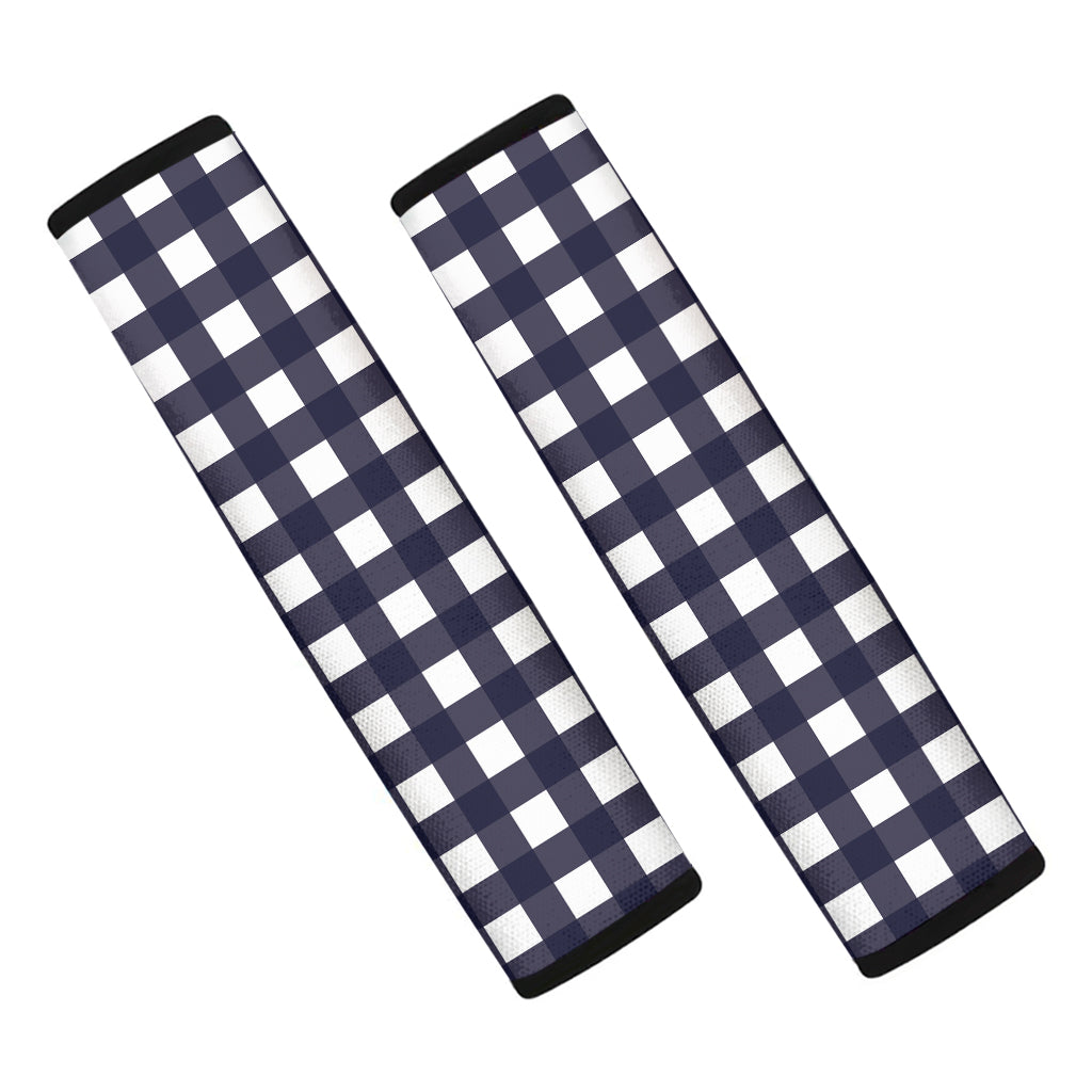 Navy And White Check Pattern Print Car Seat Belt Covers