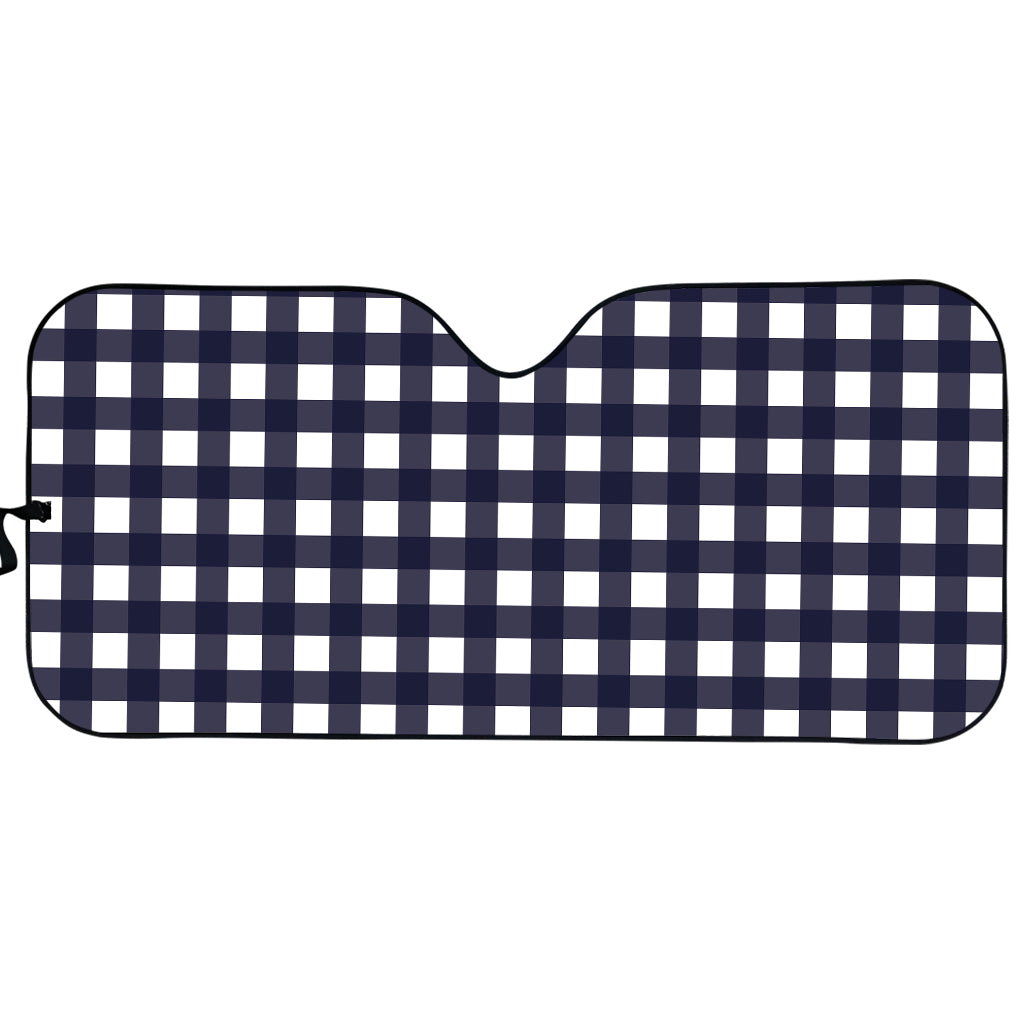 Navy And White Check Pattern Print Car Sun Shade