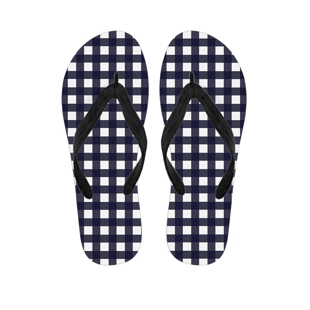 Navy And White Check Pattern Print Flip Flops