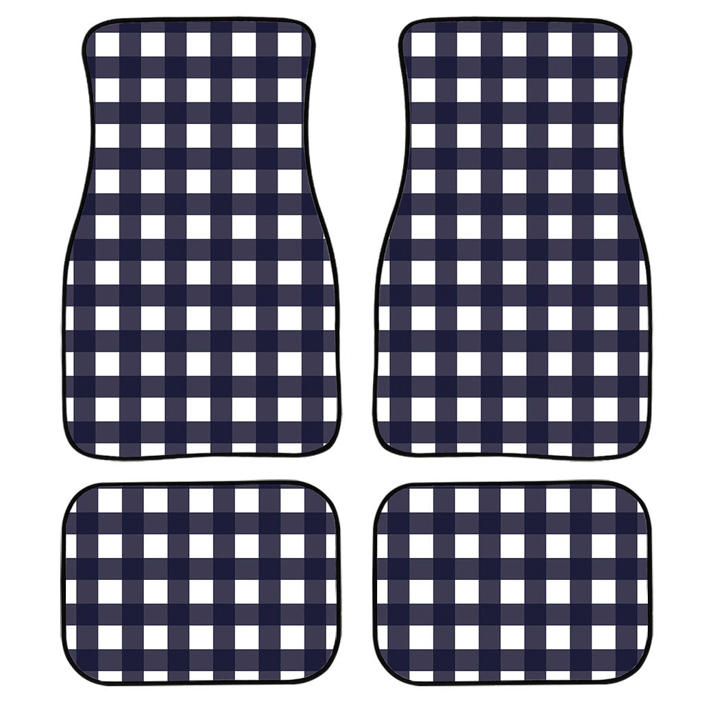 Navy And White Check Pattern Print Front and Back Car Floor Mats