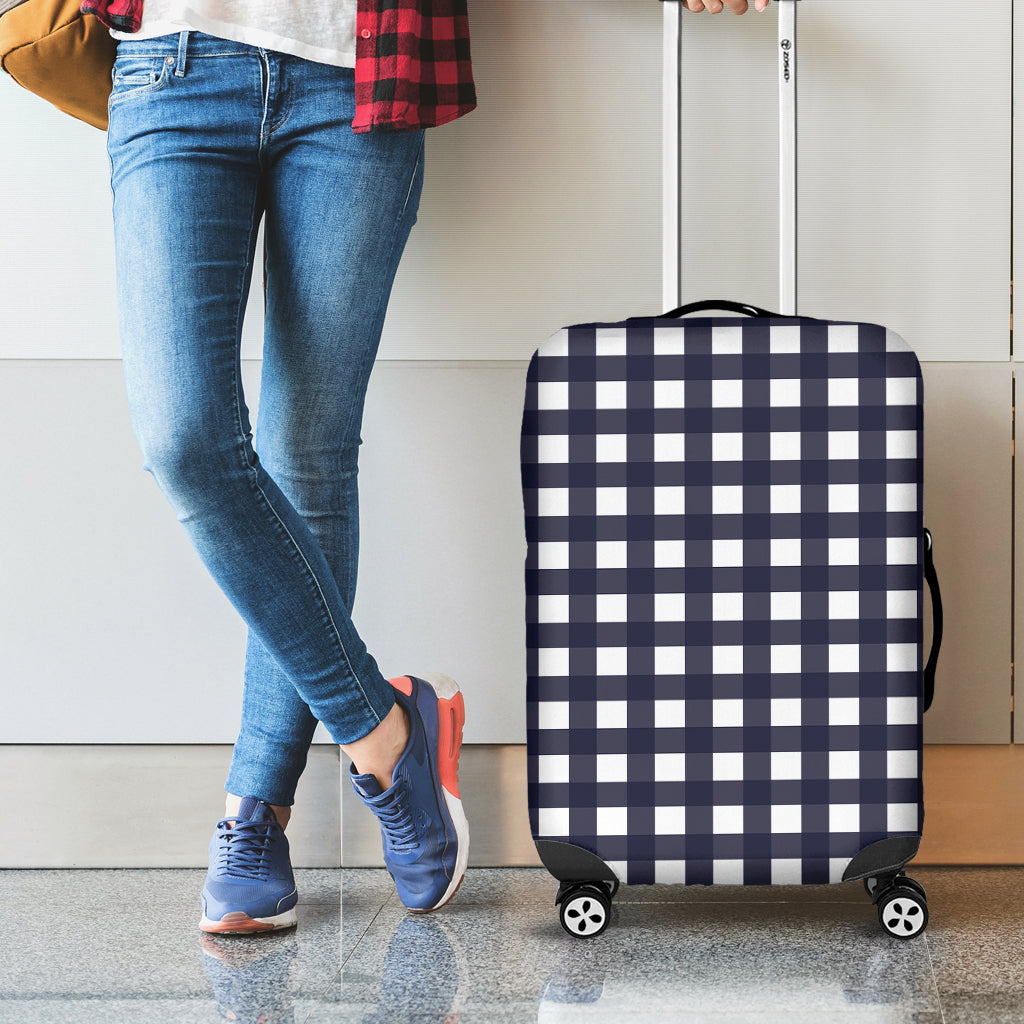 Navy And White Check Pattern Print Luggage Cover