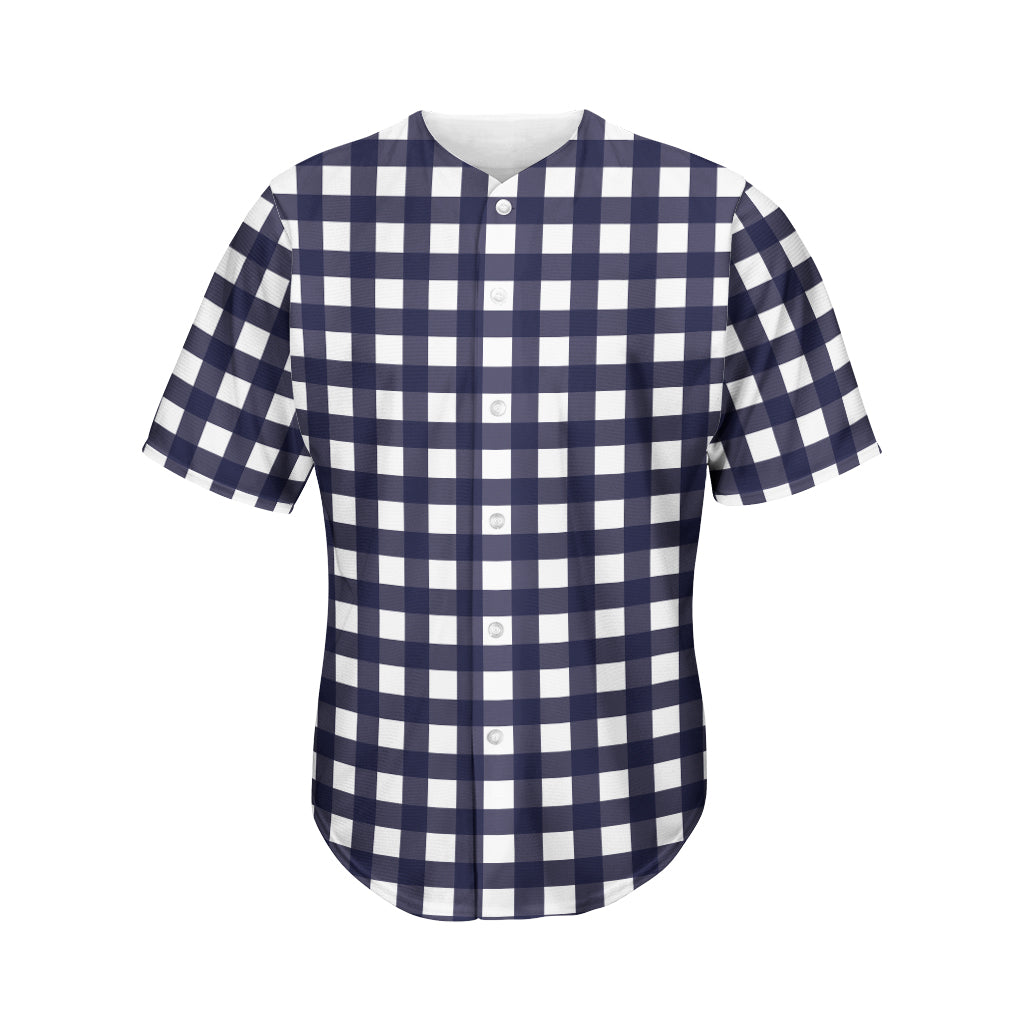 Navy And White Check Pattern Print Men's Baseball Jersey