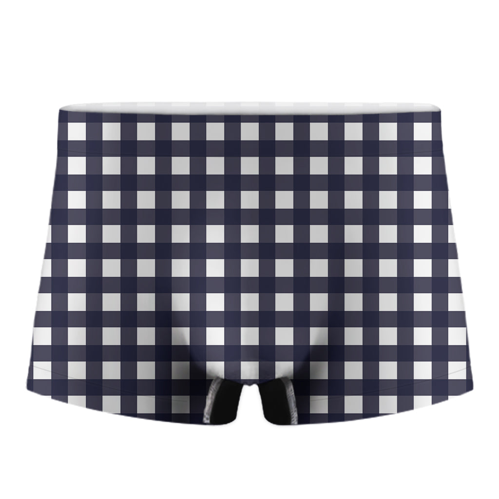 Navy And White Check Pattern Print Men's Boxer Briefs