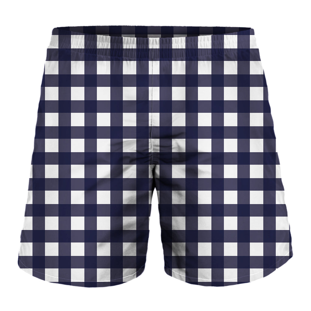 Navy And White Check Pattern Print Men's Shorts