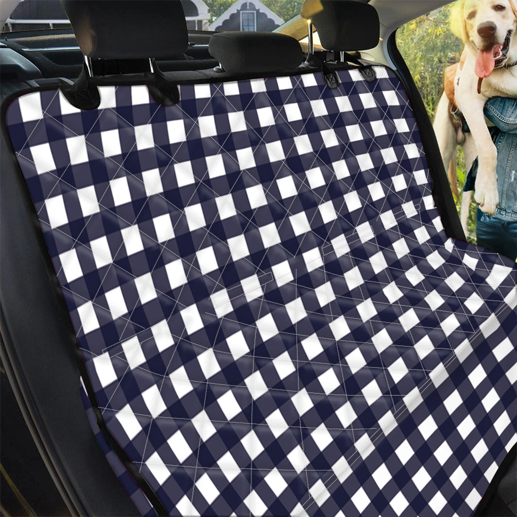 Navy And White Check Pattern Print Pet Car Back Seat Cover