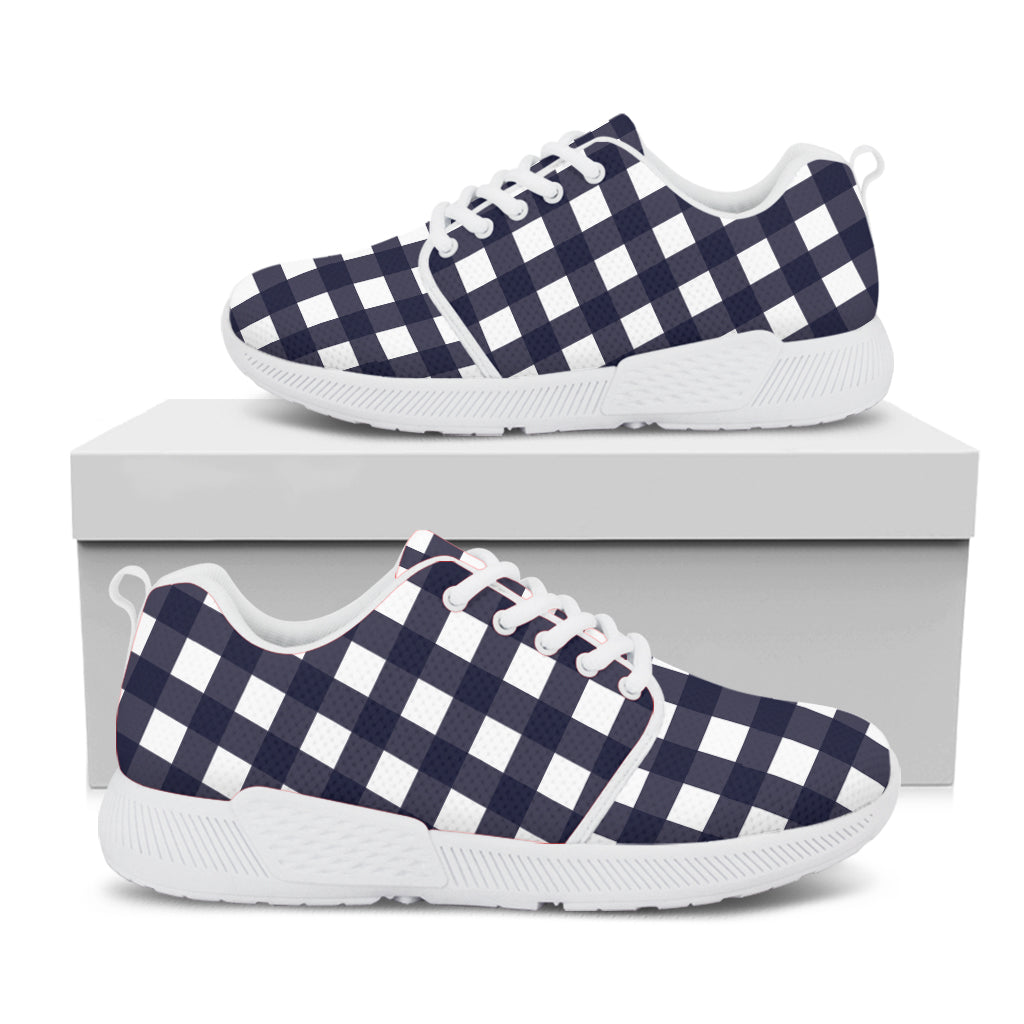 Navy And White Check Pattern Print White Athletic Shoes