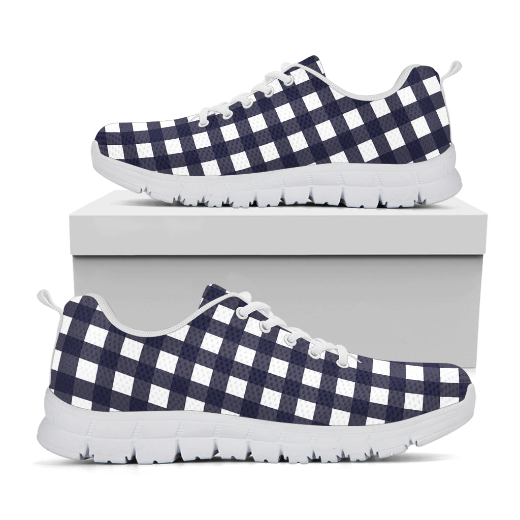 Navy And White Check Pattern Print White Sneakers