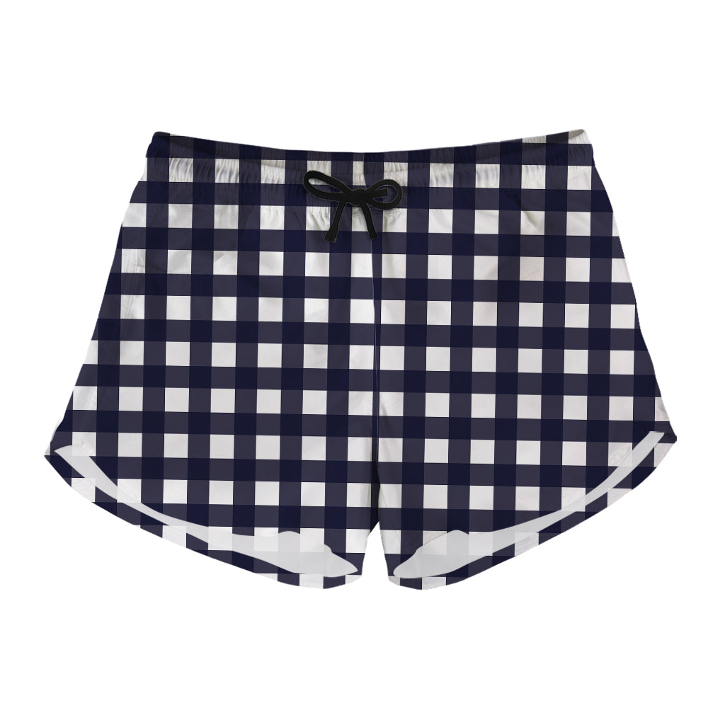 Navy And White Check Pattern Print Women's Shorts