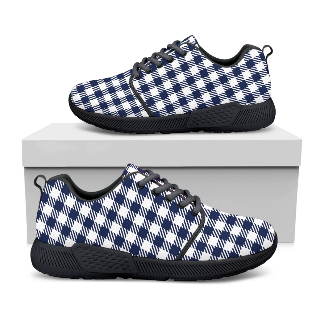 Navy And White Gingham Pattern Print Black Athletic Shoes