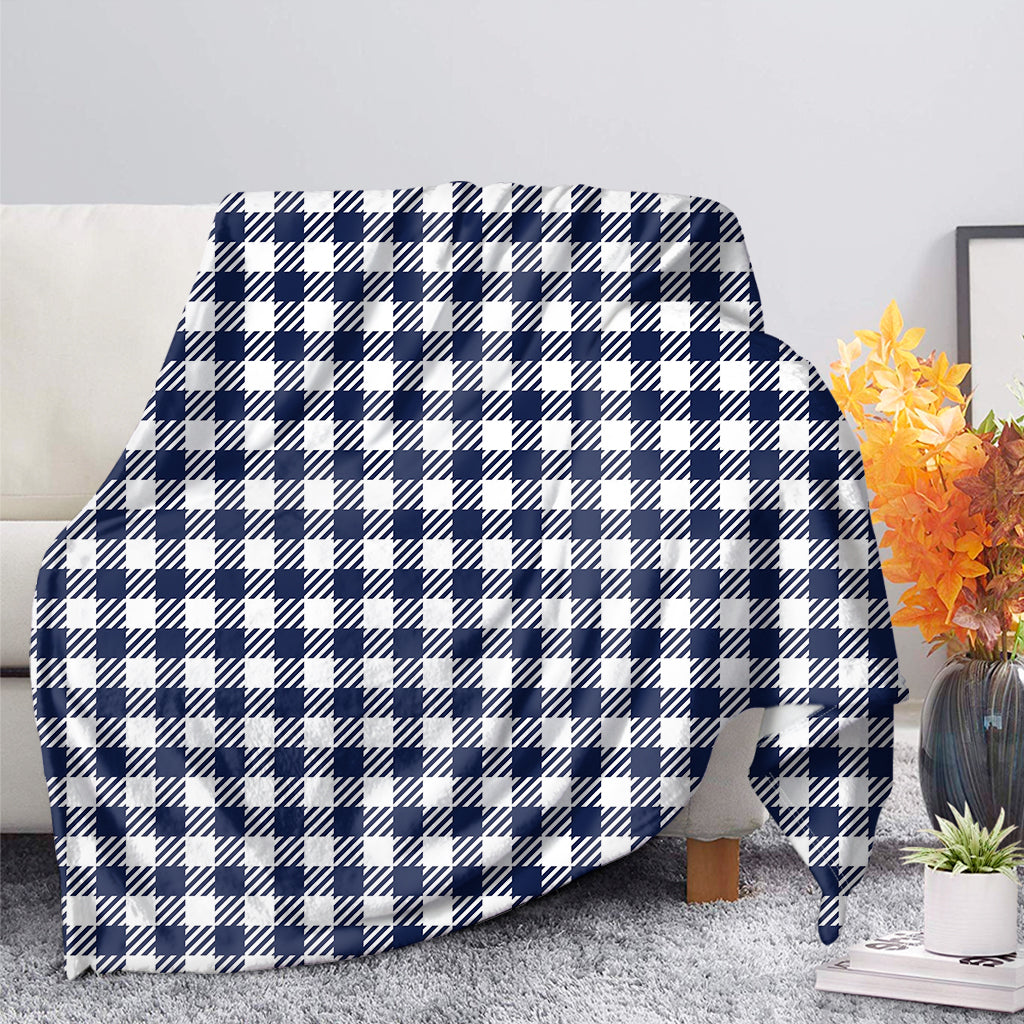 Navy And White Gingham Pattern Print Blanket