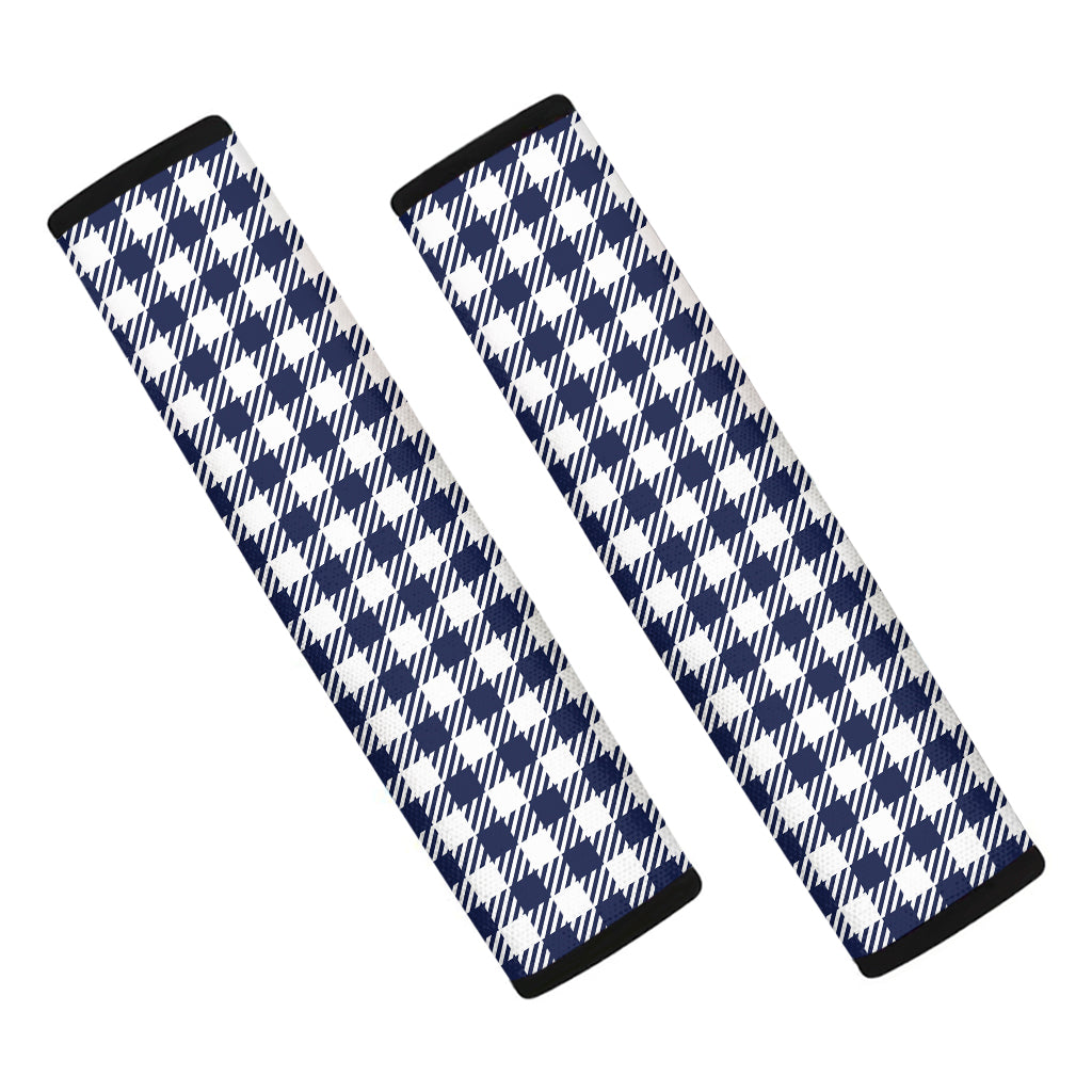 Navy And White Gingham Pattern Print Car Seat Belt Covers