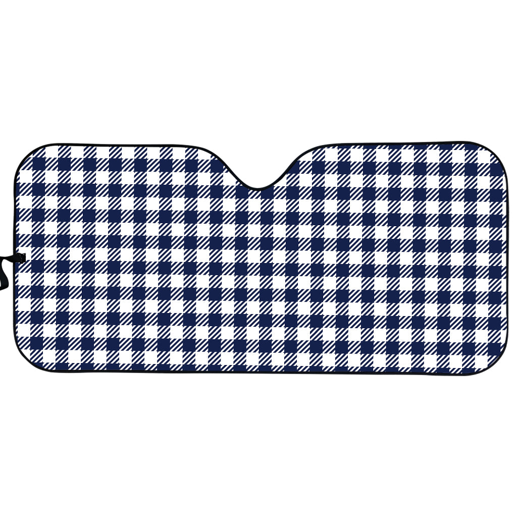 Navy And White Gingham Pattern Print Car Sun Shade