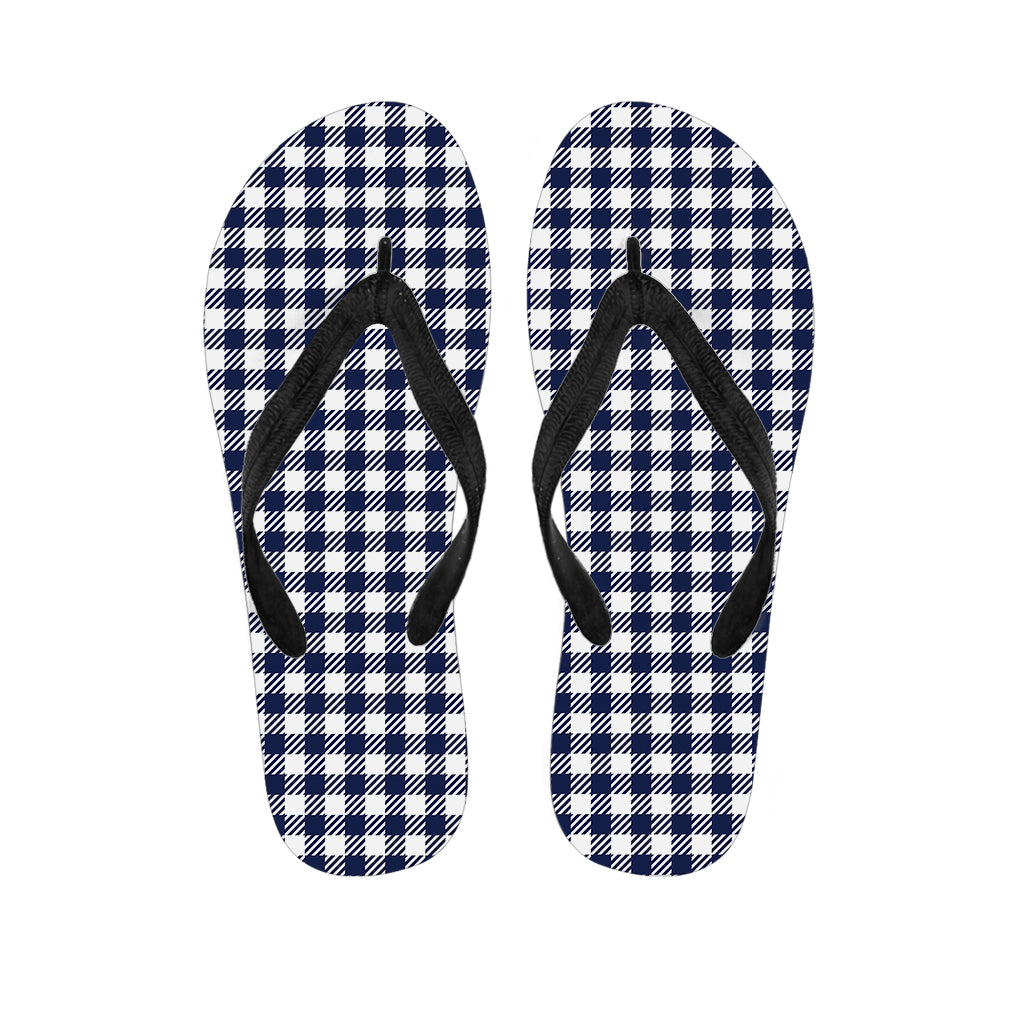 Navy And White Gingham Pattern Print Flip Flops