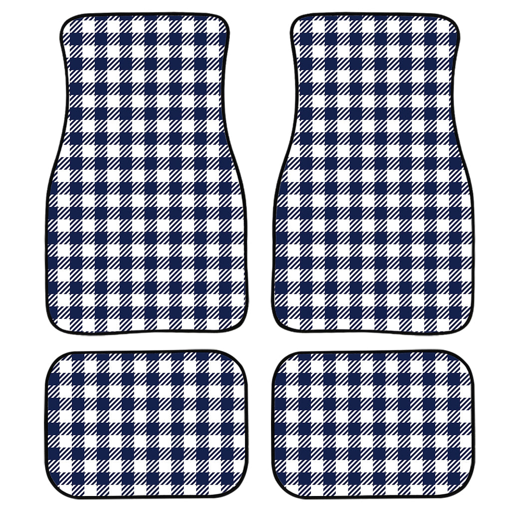 Navy And White Gingham Pattern Print Front and Back Car Floor Mats