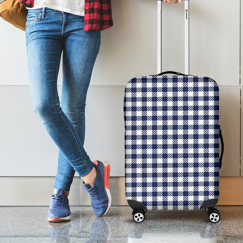 Navy And White Gingham Pattern Print Luggage Cover