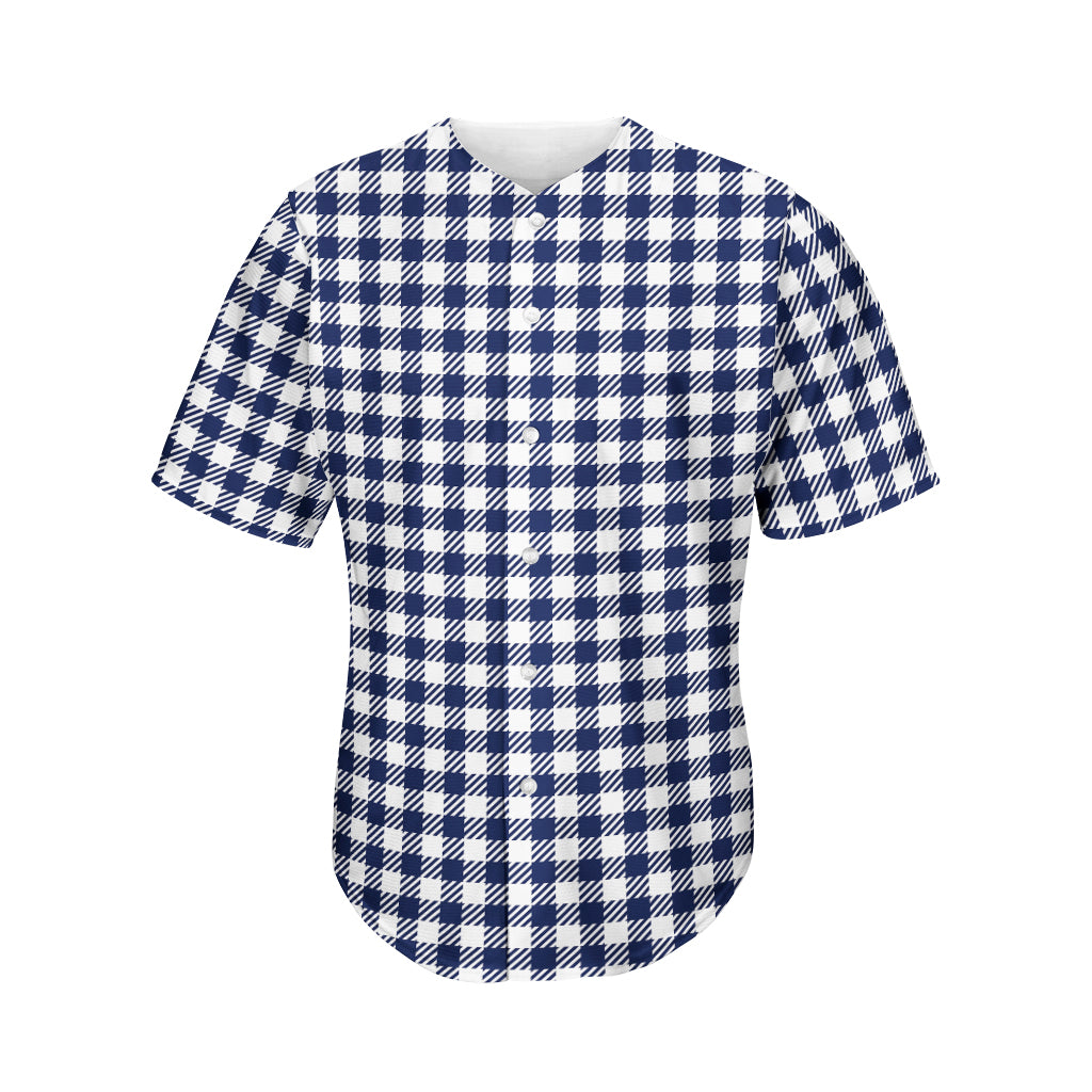 Navy And White Gingham Pattern Print Men's Baseball Jersey