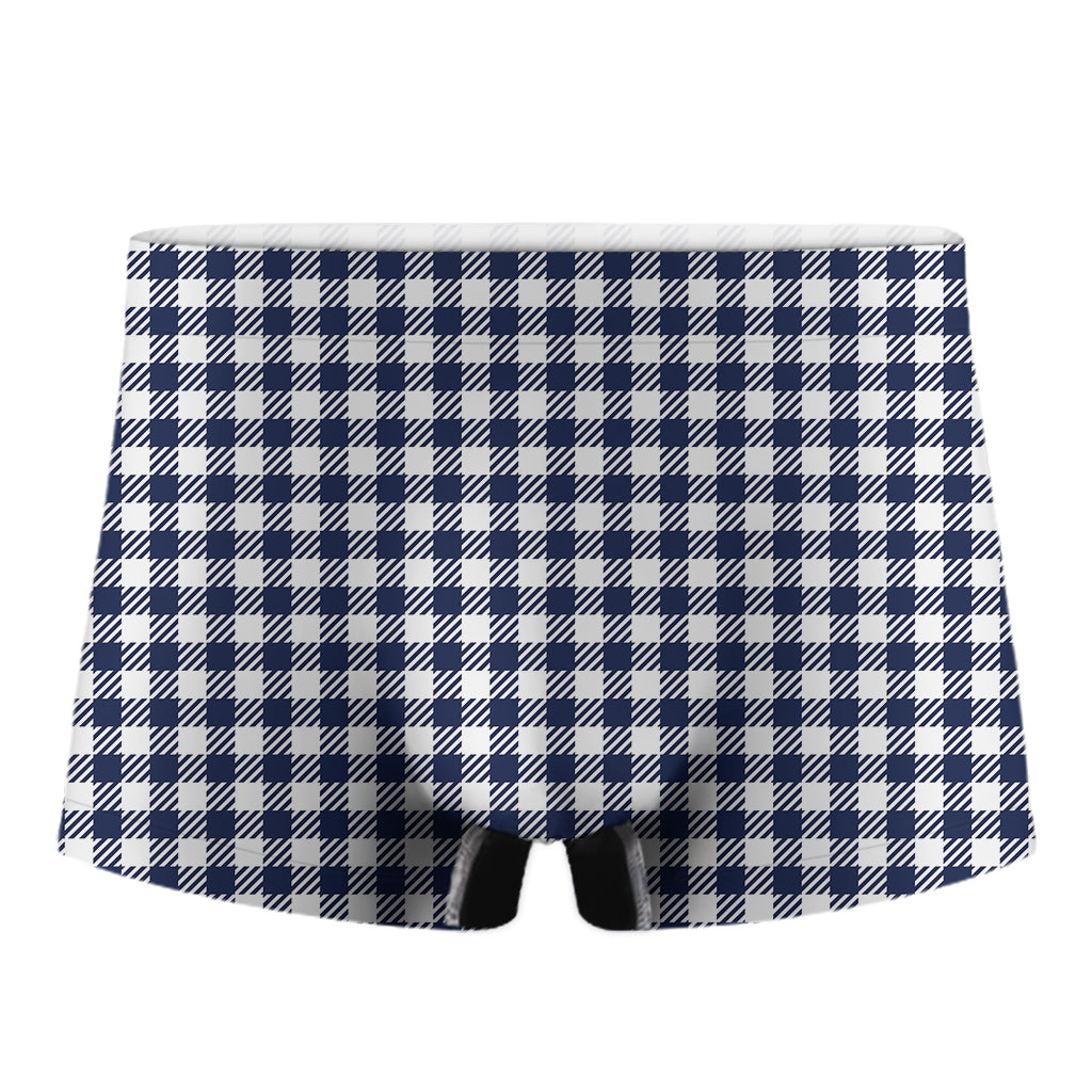 Navy And White Gingham Pattern Print Men's Boxer Briefs