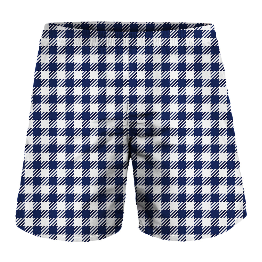 Navy And White Gingham Pattern Print Men's Shorts