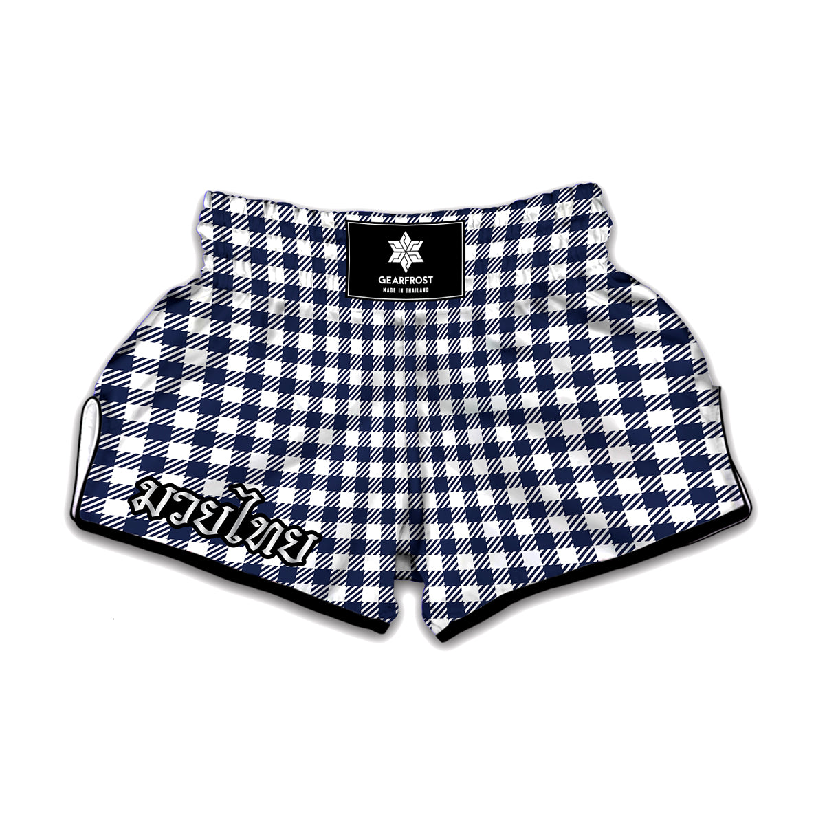 Navy And White Gingham Pattern Print Muay Thai Boxing Shorts