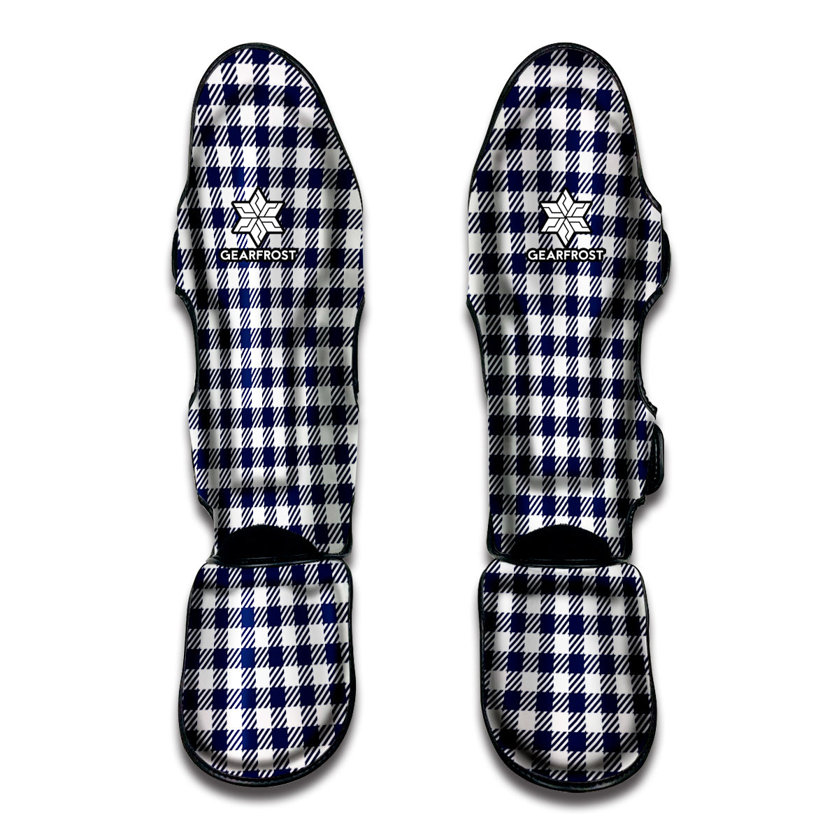 Navy And White Gingham Pattern Print Muay Thai Shin Guards