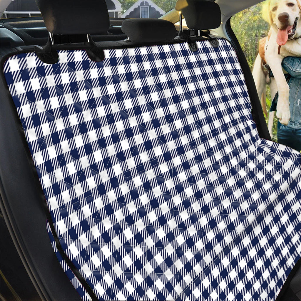 Navy And White Gingham Pattern Print Pet Car Back Seat Cover