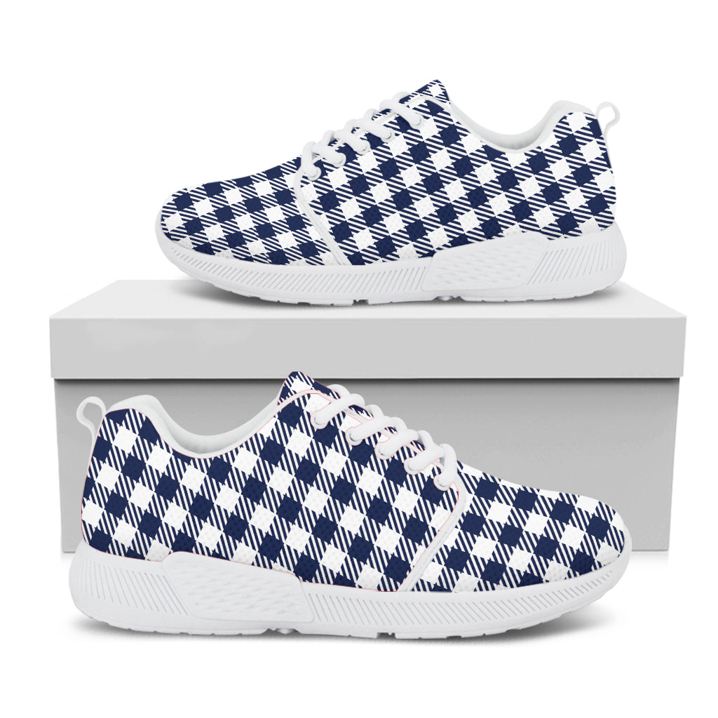 Navy And White Gingham Pattern Print White Athletic Shoes