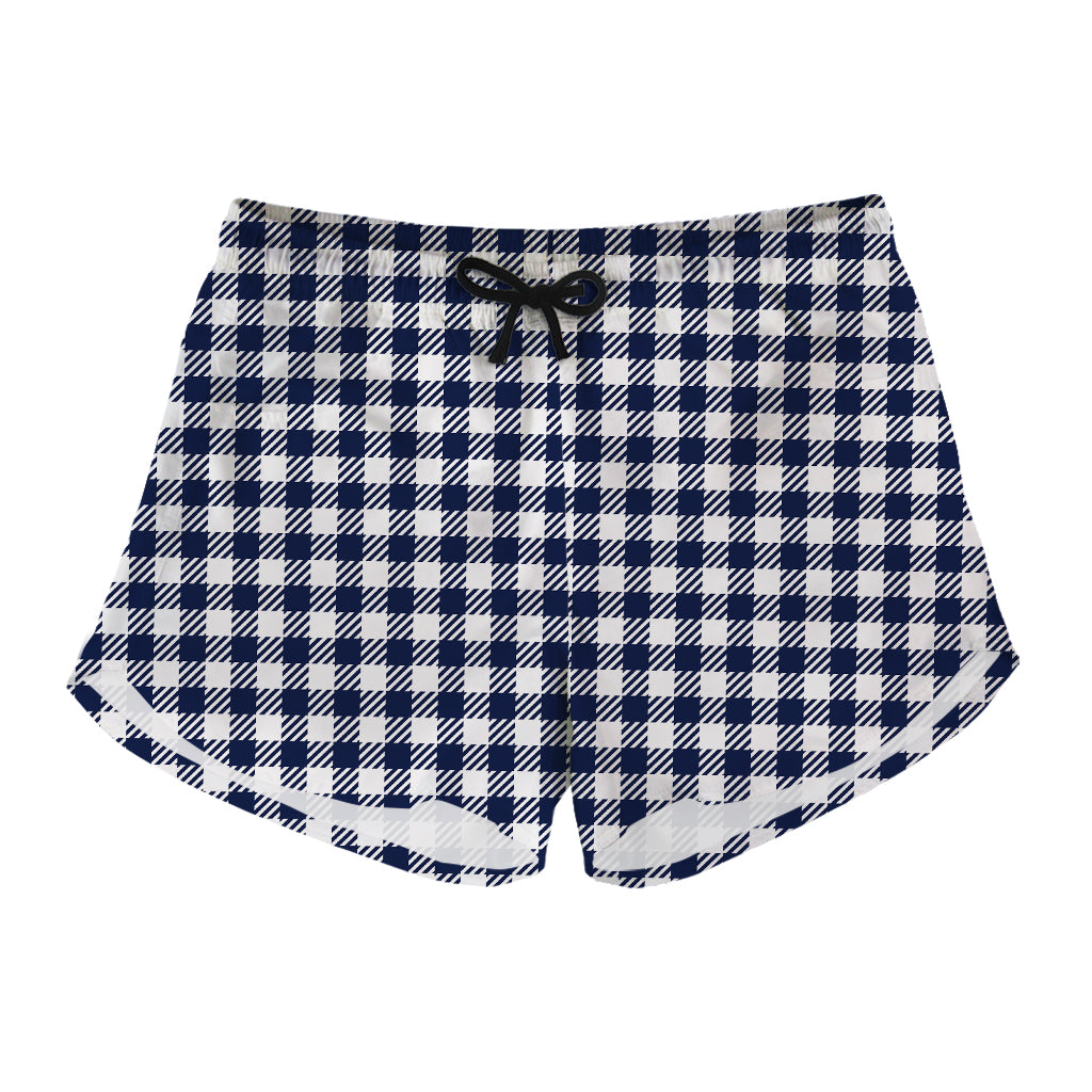 Navy And White Gingham Pattern Print Women's Shorts