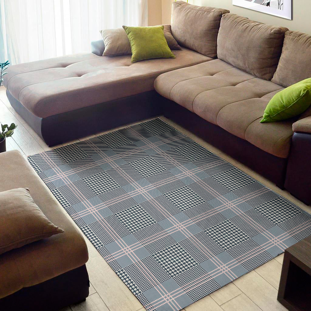 Navy And White Glen Plaid Print Area Rug