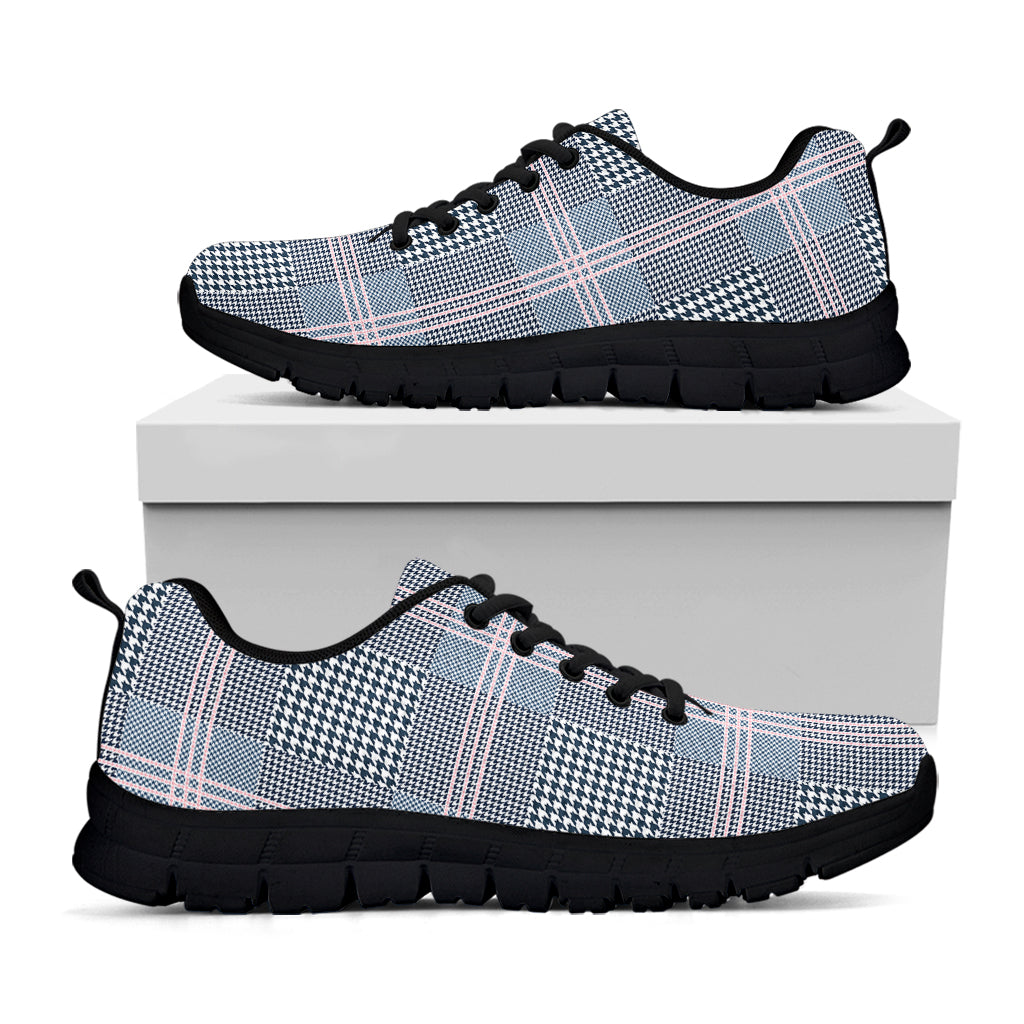 Navy And White Glen Plaid Print Black Sneakers