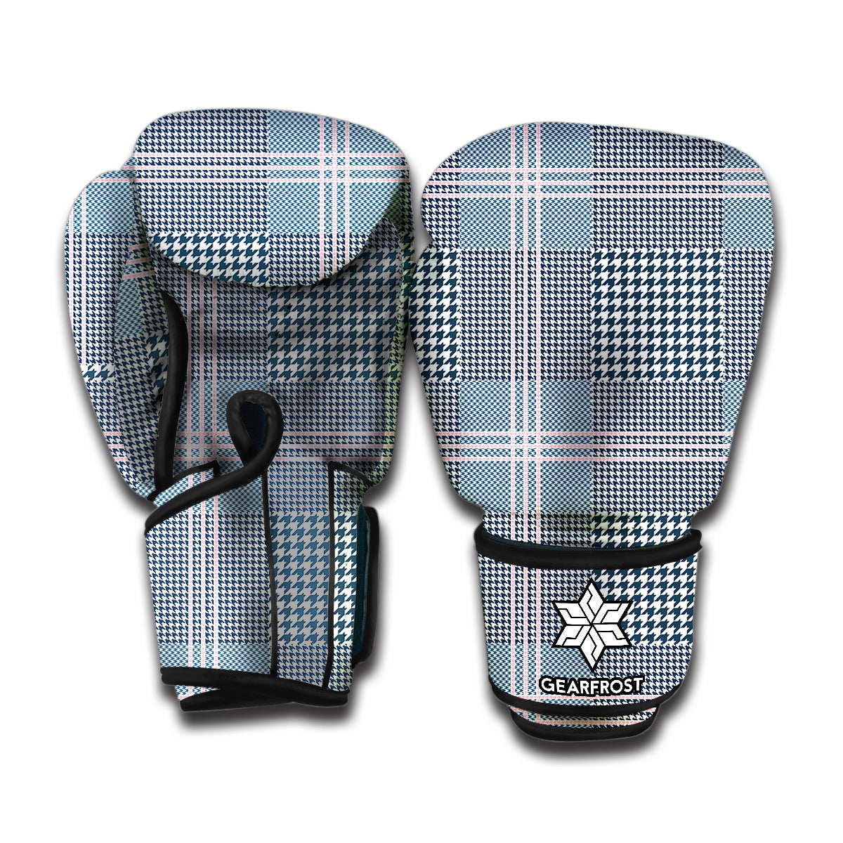 Navy And White Glen Plaid Print Boxing Gloves