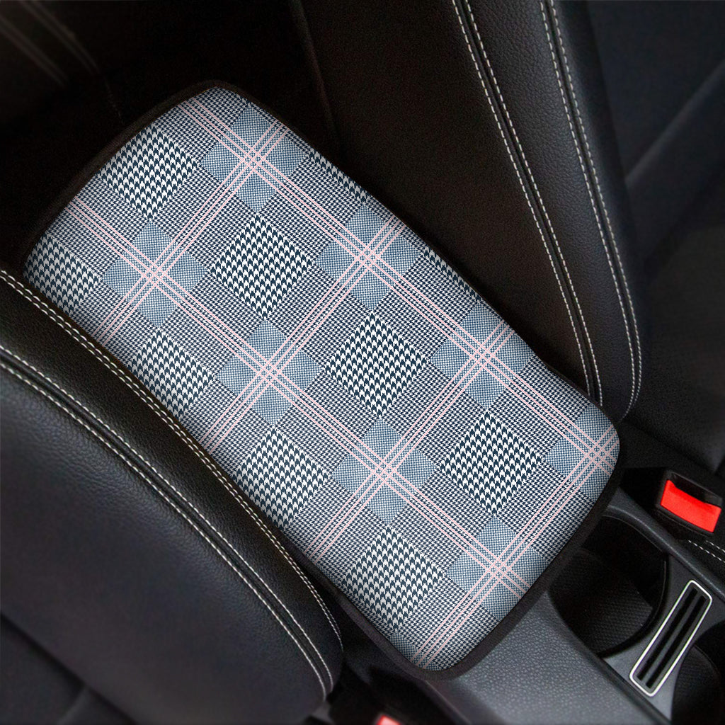 Navy And White Glen Plaid Print Car Center Console Cover