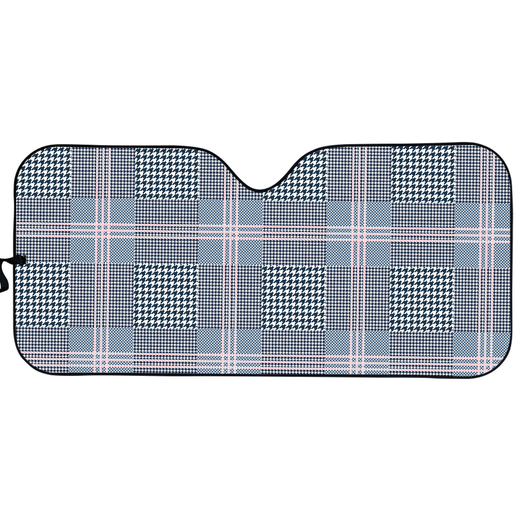 Navy And White Glen Plaid Print Car Sun Shade