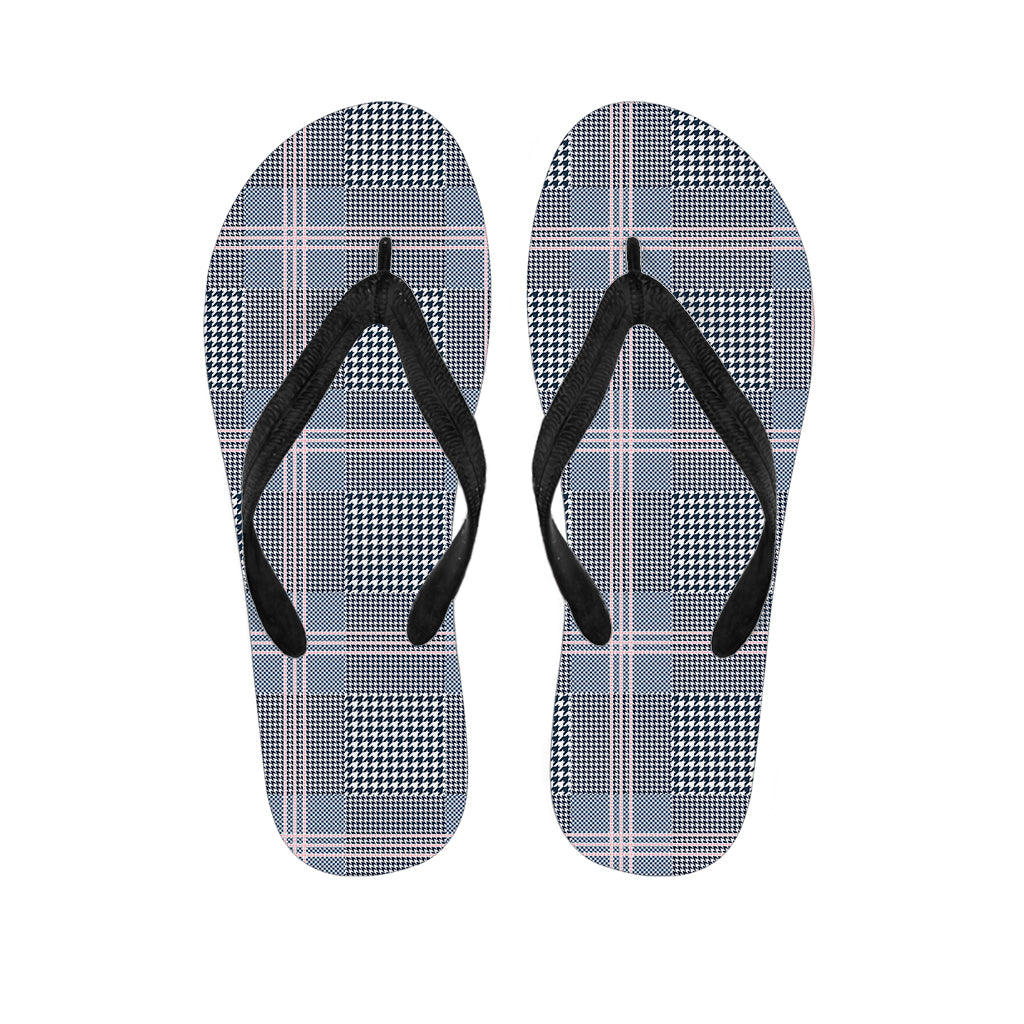 Navy And White Glen Plaid Print Flip Flops