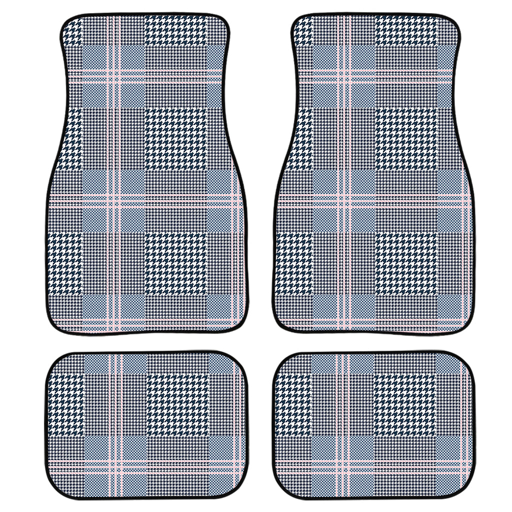 Navy And White Glen Plaid Print Front and Back Car Floor Mats