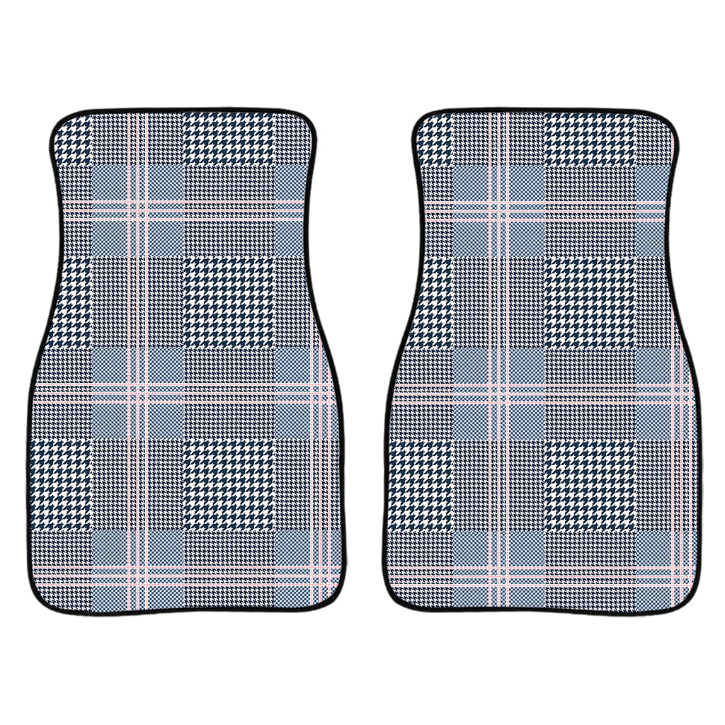 Navy And White Glen Plaid Print Front Car Floor Mats