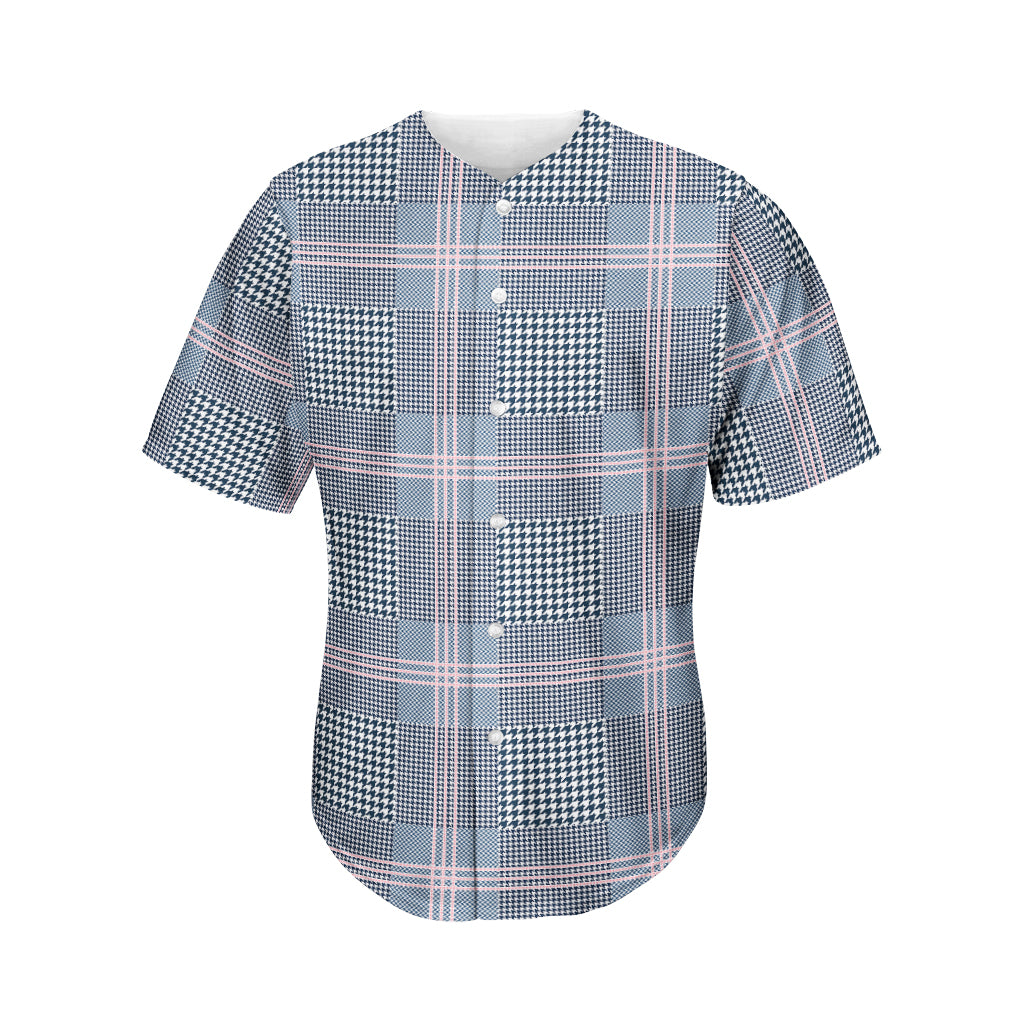 Navy And White Glen Plaid Print Men's Baseball Jersey