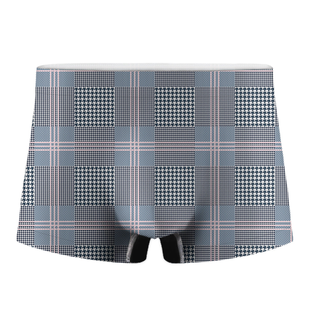 Navy And White Glen Plaid Print Men's Boxer Briefs