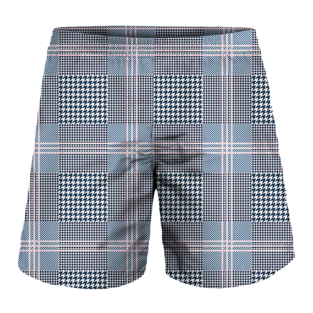 Navy And White Glen Plaid Print Men's Shorts