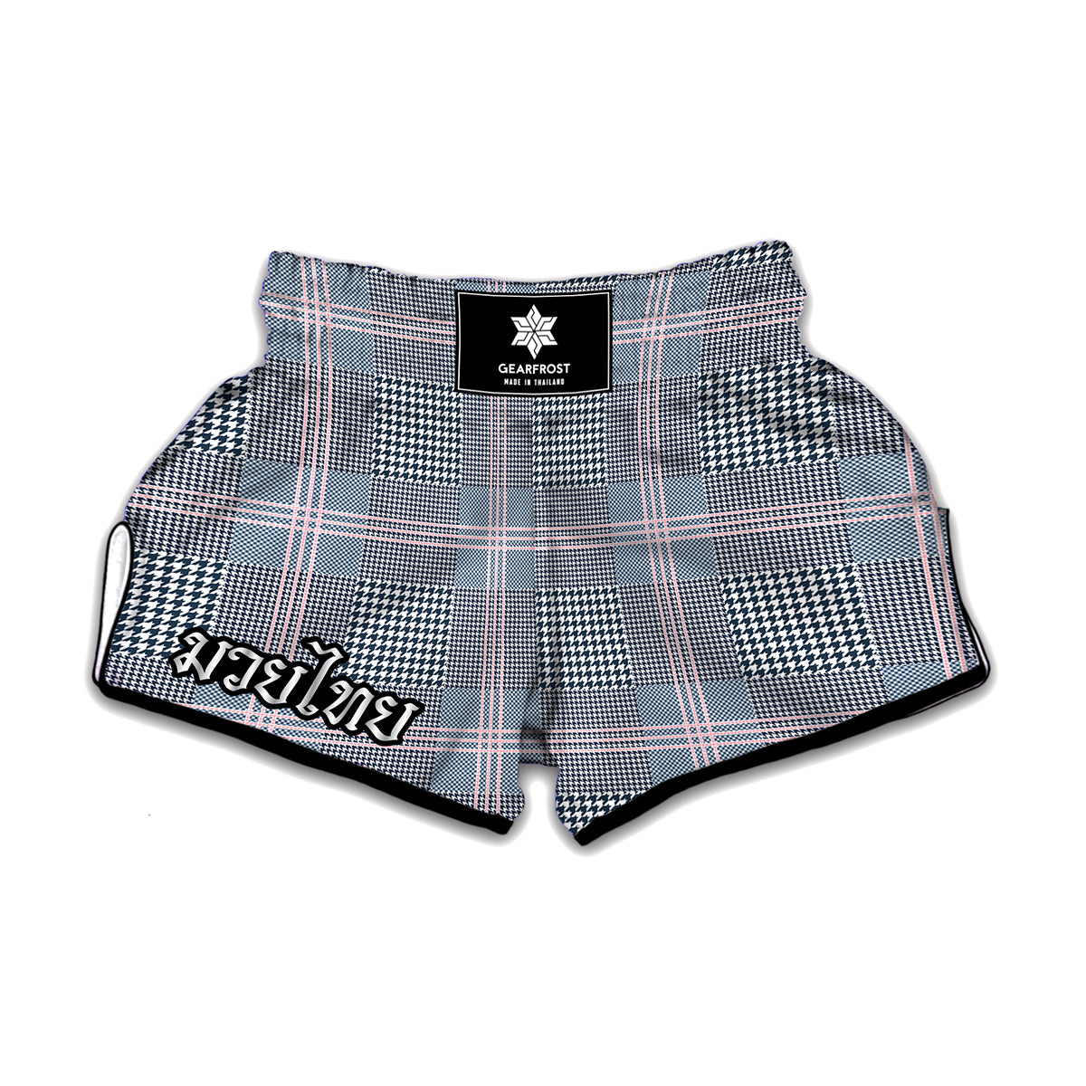 Navy And White Glen Plaid Print Muay Thai Boxing Shorts