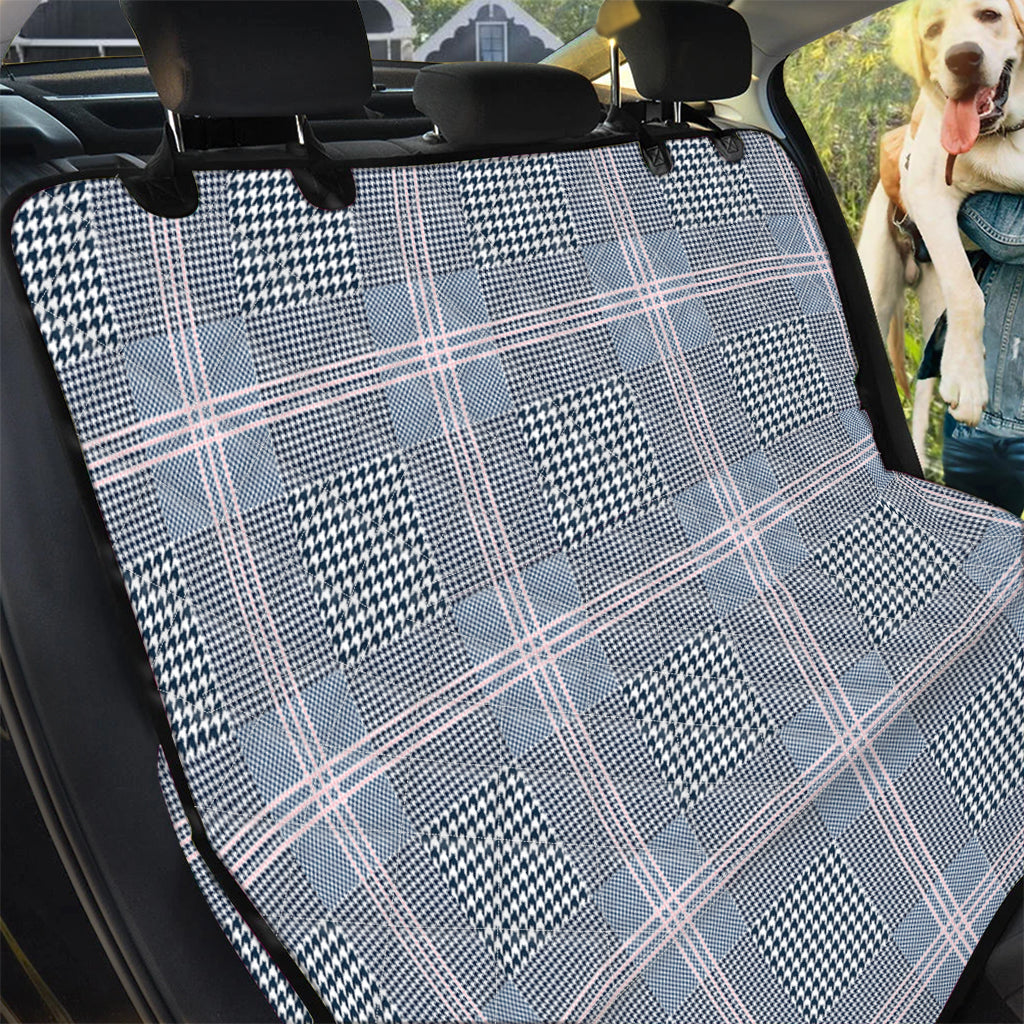 Navy And White Glen Plaid Print Pet Car Back Seat Cover