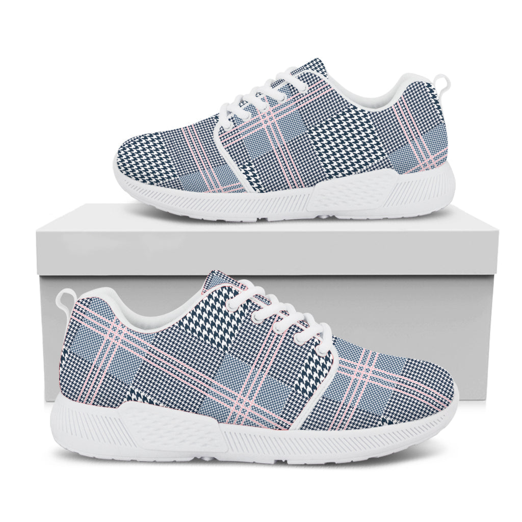 Navy And White Glen Plaid Print White Athletic Shoes