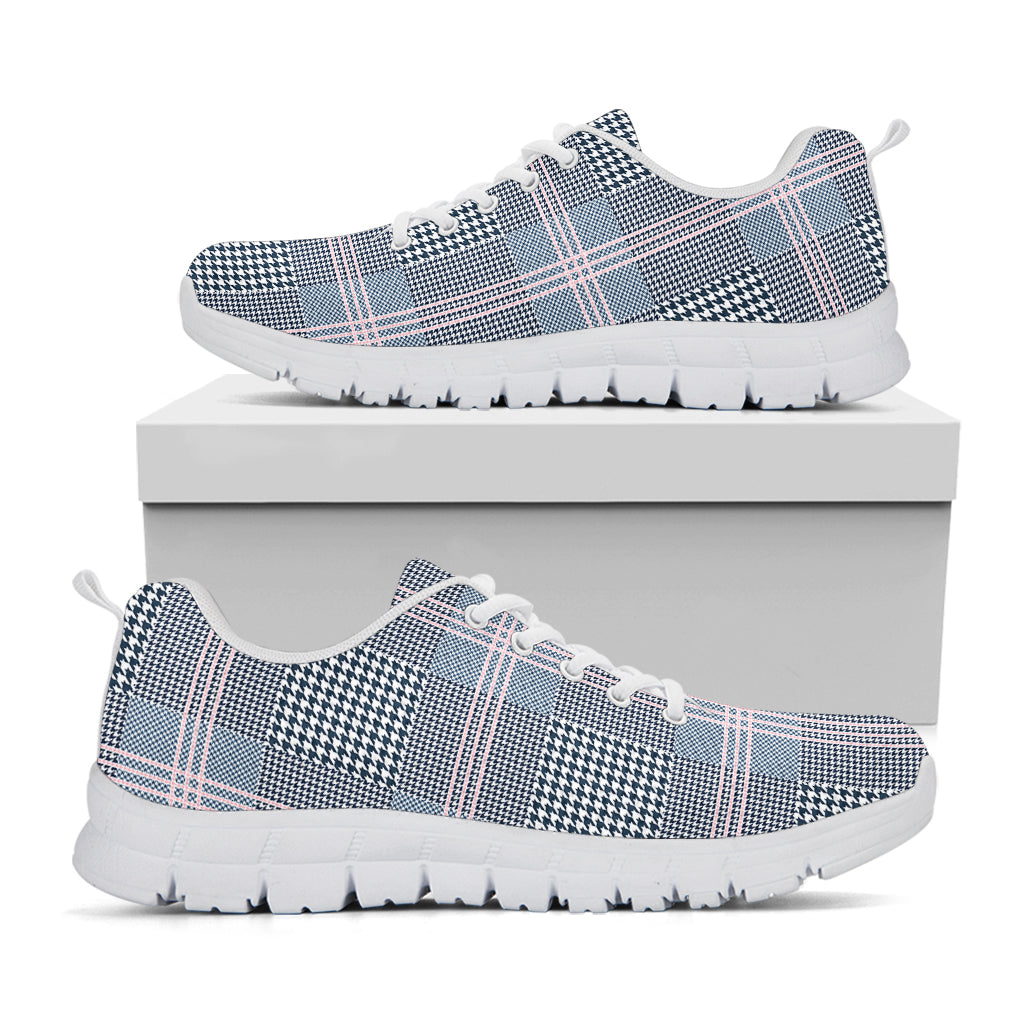 Navy And White Glen Plaid Print White Sneakers