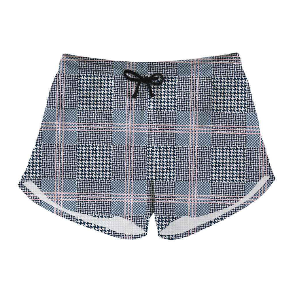 Navy And White Glen Plaid Print Women's Shorts