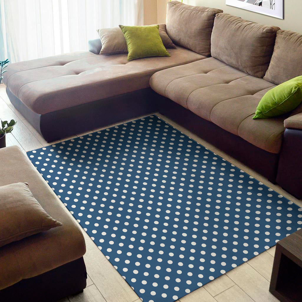 Navy And White Polka Dot Pattern Print Area Rug