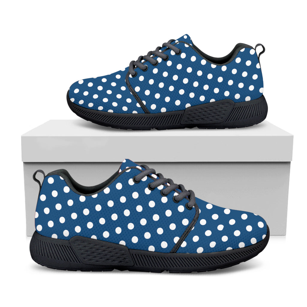 Navy And White Polka Dot Pattern Print Black Athletic Shoes