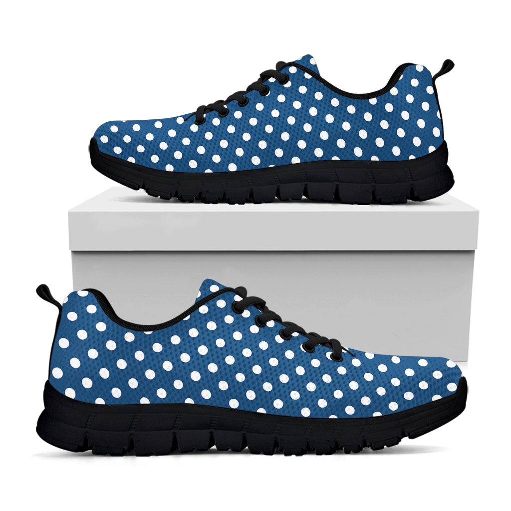 Navy And White Polka Dot Pattern Print Black Sneakers