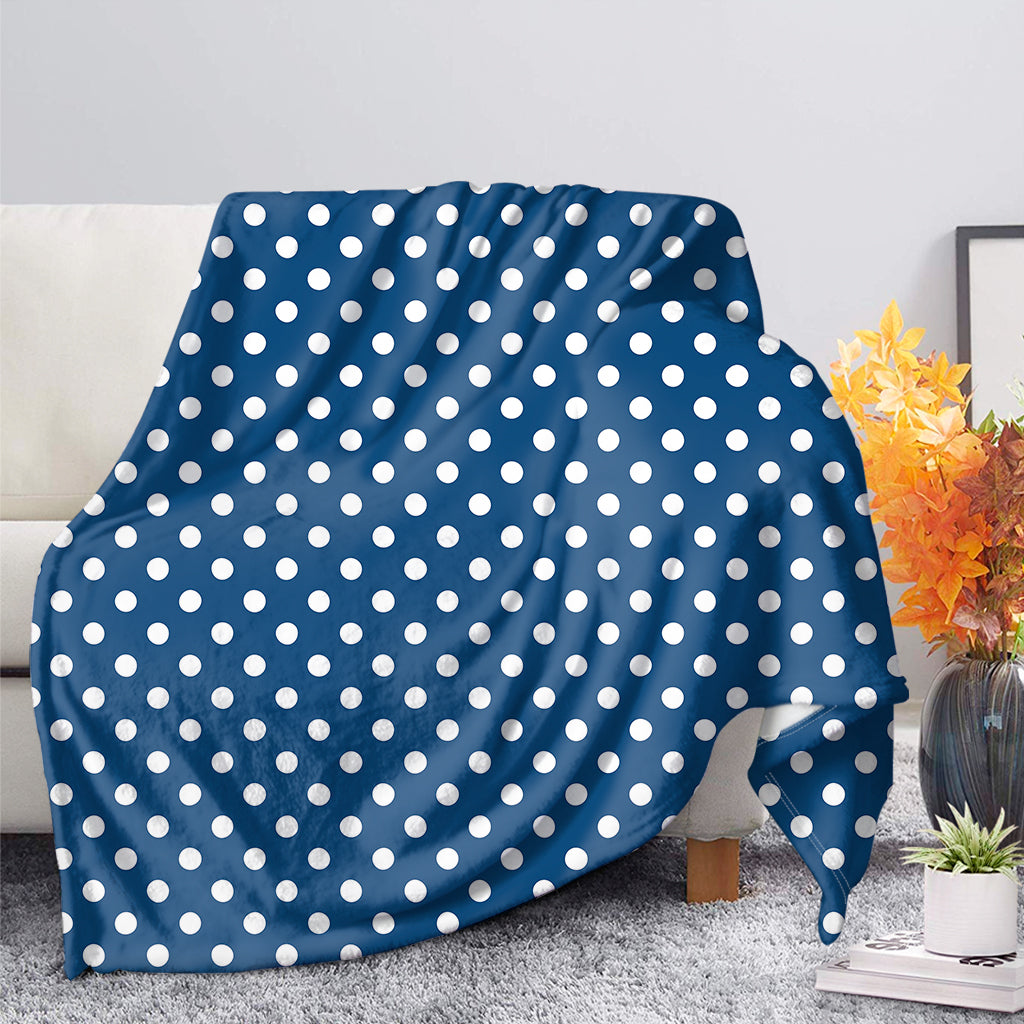 Navy And White Polka Dot Pattern Print Blanket